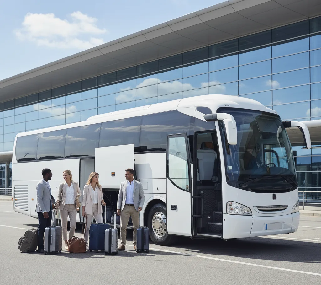 Coach at European airport terminal